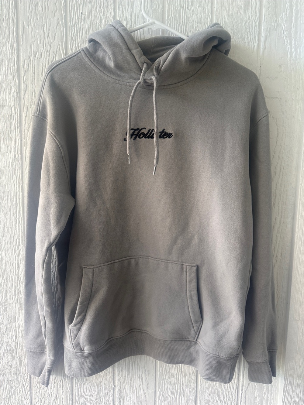 Hollister Gray Hooded Sweatshirt with Black Script Logo sz M